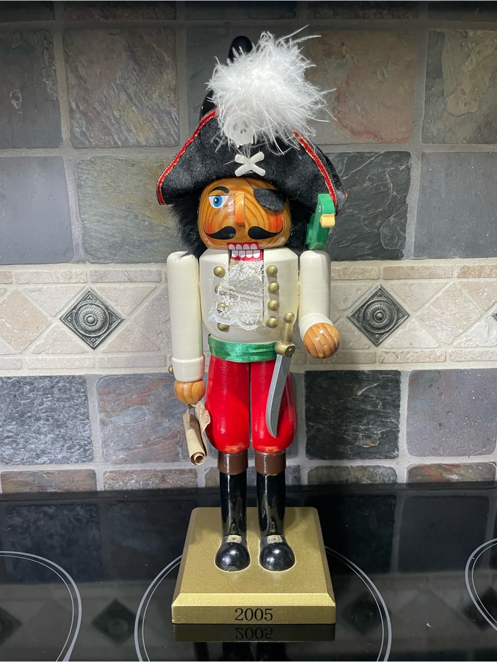 14” Pirate Nutcracker - Red, White & Gold with treasure map very detailed